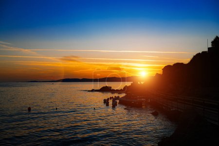 Beautiful sunset on Pefkos beach on the island of Rhodes in Greece.