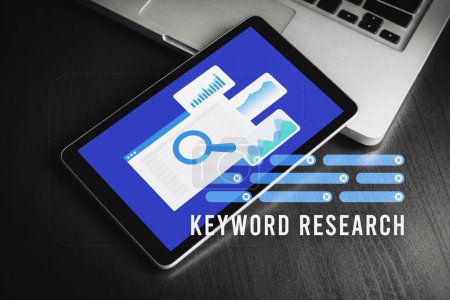 Photo for Keyword Research and SEO for Website. Analyze Popular Search Terms for Effective Search Engine Optimization. - Royalty Free Image