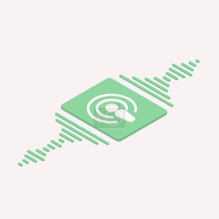 Ilustración de Logo isométrico podcasting con ondas sonoras que irradian lejos del signo de icono de aplicaciones de transmisión móvil podcast. Ilustración vectorial - Imagen libre de derechos