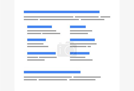 Ilustración de Sitelinks en la página de resultados de motores de búsqueda. Optimizar enlaces de sitio a través del SEO puede mejorar significativamente el ranking de sitios web en SERP. Mejorar el tráfico del sitio web y la visibilidad online. - Imagen libre de derechos