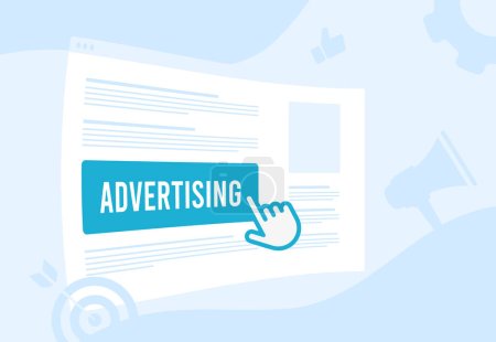 Publicidad dirigida y concepto de anuncio programático de efectividad de pago por clic. Cursor hace clic en el bloque de anuncios de banner en el motor de búsqueda o sitio web, el cursor resalta la publicidad.