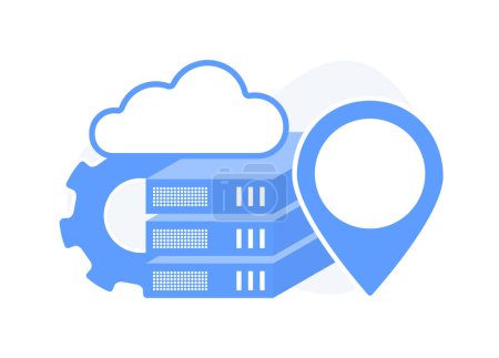Illustration for CDN technology vector icon. VPN with decentralized data centers for speedy, secure web content delivery, DDoS protection. Ideal for tech blogs, social media, and instructional materials. - Royalty Free Image