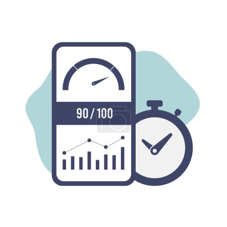 Illustration for Optimize website performance with Core Web Vitals - vector icon depicting growing chart, indicator, and timer for better search engine rankings and good user experience. - Royalty Free Image
