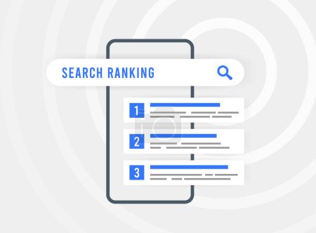 Ilustración de Mobile-Friendliness SEO Concepto de ranking. Mejora el posicionamiento de motores de búsqueda con contenido, palabras clave específicas, backlinks autorizados, comportamiento optimizado del usuario. Técnicas SEO para los mejores resultados de motores de búsqueda. - Imagen libre de derechos