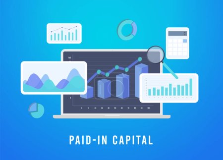 Illustration for Paid-in Capital concept. Showcase cash inflow, equity accumulation and stock issuance on financial designs. Represents funds raised by business from equity and not from ongoing operations. - Royalty Free Image