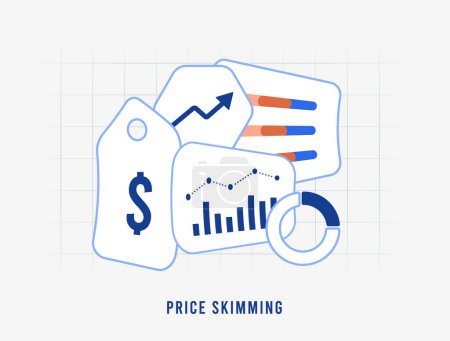 Illustration for Price Skimming strategy concept. High initial product price, gradual reduction. Vector illustration - Royalty Free Image