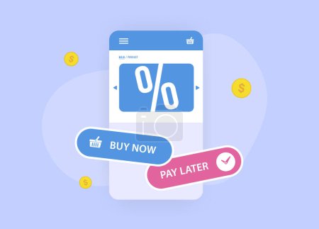 BNPL - Buy Now Pay Later E-Commerce Marketing Strategiekonzept. Flexible Zahlungsmöglichkeit. Kreditkarte ohne Kreditkartenzahlung an der Kasse. Vektorillustration