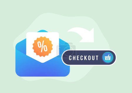 Illustration for Abandoned Checkout - Effective Cart Recovery Email Marketing Strategy to Boost Conversions and Complete Orders. Vector Illustration with open envelope offering incentive to complete online store order - Royalty Free Image