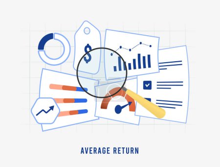 Illustration for Average return - simple mathematical average of returns over specified period. Calculated by adding all returns and dividing by count of numbers. Vector illustration - Royalty Free Image