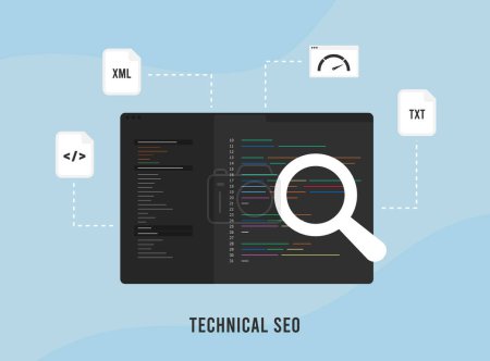 Technical SEO Audit concept. Search engine strategy with technical on-page SEO optimization. Website development with seo-friendly site structure, use sitemap, improve website speed, other seo factors