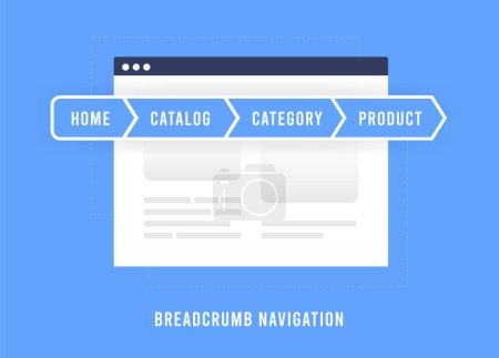 Illustration for Breadcrumbs Navigation illustration. Improving Website SEO and User Experience. Utilizing Breadcrumbs and Internal Links to Enhance Website Hierarchy and Usability. Flat design vector Illustration - Royalty Free Image