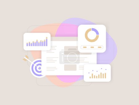 Business Reporting Dashboard con concepto gráfico y gráfico. Análisis de datos empresariales, presentación de investigación, ilustración de vectores de cuadros de mando de contabilidad de rendimiento empresarial.