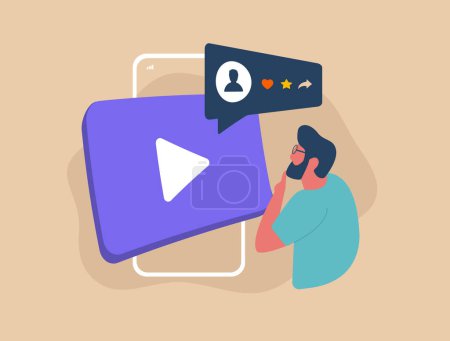 Illustration for Personalized Video Marketing - customized and selected videos ad based on interests, likes and bookmarks of potential viewer. Personalized content marketing vector isolated illustration with icons. - Royalty Free Image