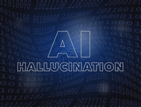 AI Hallucination - LLM misinterprets, AI lying and making mistakes. Artificial Intelligence and Big Data Hallucination vector isolated illustration on black background with icons.