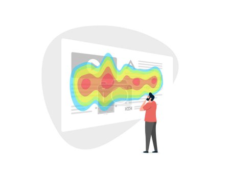 Verbessern Sie die Leistung Ihrer Website mit Heatmap SEO Analytics. Verfolgen Sie das Nutzerverhalten durch Maus- und Eyetracking auf Desktop- und Mobilgeräten. Flat Vector Illustration isoliert auf weißem Hintergrund.