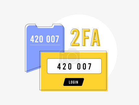 Two-Factor Authentication concept. 2FA security illustration, login verification methods, secure access, multi-factor authentication, digital security and protecting accounts.