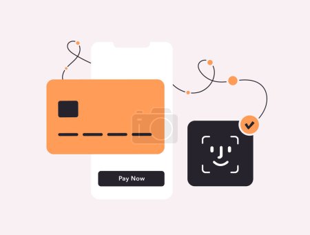 Illustration for Biometric Payments illustration. Facial recognition, iris scan, palm vein authentication, secure contactless methods, digital wallet security. Face id biometric payments authentication. - Royalty Free Image