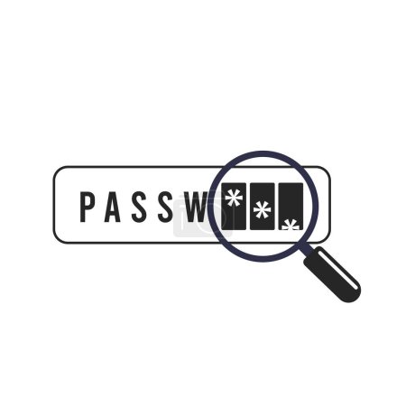 Password Brute-force attack. Password phishing scams flat vector black and white icon illustration isolated on white background.