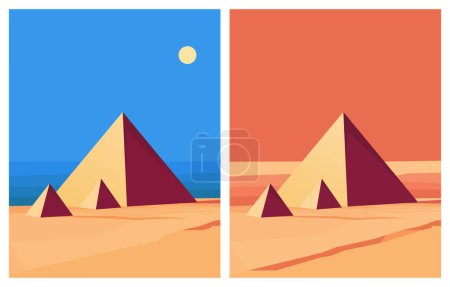 Illustration for Egyptian Pyramids Travel and Tourism Concept on a Desert Landscape Background Scene Flat Design. - Royalty Free Image