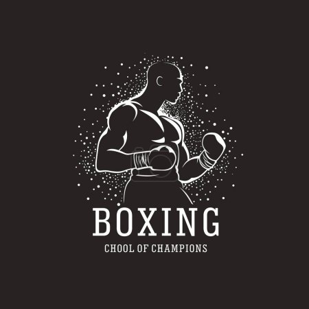 Boxer Silhouette Logo Design Vektor-Vorlage. Kämpfen Sie Sport und Fitness-Emblem mit einem Kämpfer. Vektorillustration.
