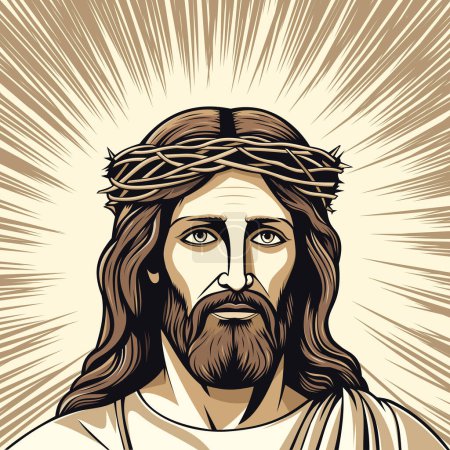 Jésus avec couronne d'épines, portrait graphique. Illustration vectorielle