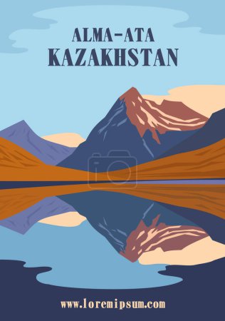 Kazakhstan, Almaty city, mountains in flat style vector illustration for travel poster, postcard and more