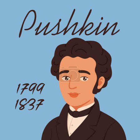 Gran poeta clásico ruso Alexander Pushkin. Ilustración plana del vector