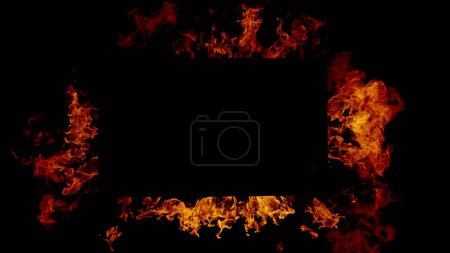 Téléchargez les photos : Cadre de feu avec espace libre pour le texte. isolé sur fond noir - en image libre de droit