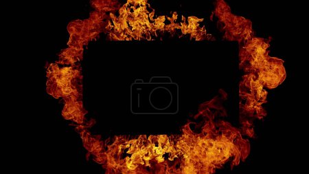 Téléchargez les photos : Cadre de feu avec espace libre pour le texte. isolé sur fond noir - en image libre de droit