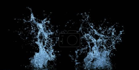 Photo for Water splashes collection isolated on black background. Freeze motion of exploding water up in the air. - Royalty Free Image