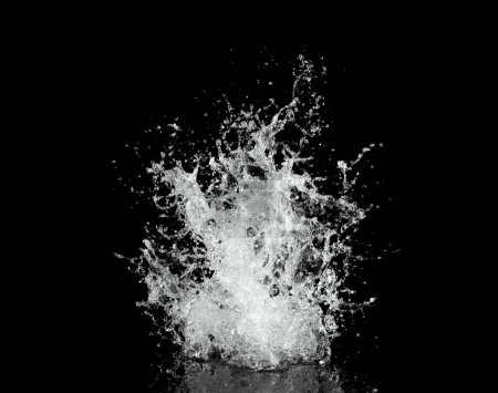 Photo for Water splash isolated on black background. Freeze motion of exploding water up in the air. - Royalty Free Image