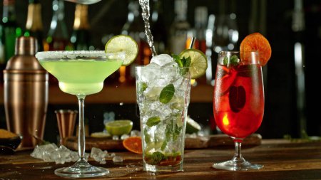 Photo for Preparation of cocktail drinks on bar. Beverages background. - Royalty Free Image