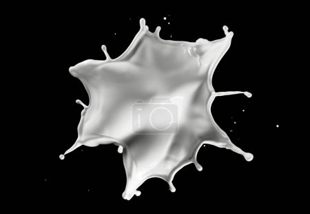 Foto de Salpicadura de leche redonda aislada sobre fondo negro. Realista tiro de salpicadura cremosa. - Imagen libre de derechos