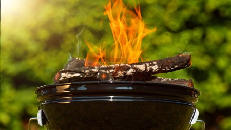 Photo for Barbecue Grill with Fire on Open Air, Placed on Garden. - Royalty Free Image