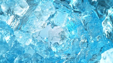 Foto de Textura de agua salpicada con cubitos de hielo, forma de túnel. Fondo abstracto de la bebida, movimiento de congelación. - Imagen libre de derechos