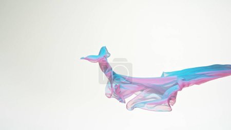 Téléchargez les photos : Tissu transparent de couleur élégante lisse séparé sur fond blanc. Texture du tissu volant en mouvement de gel. - en image libre de droit