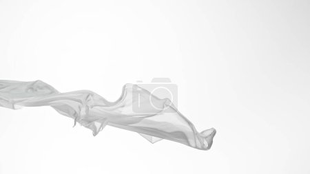 Foto de Paño transparente blanco elegante liso separado sobre fondo blanco. Textura de tela voladora en movimiento de congelación. - Imagen libre de derechos