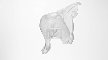 Foto de Paño transparente blanco elegante liso separado sobre fondo blanco. Textura de tela voladora en movimiento de congelación. - Imagen libre de derechos