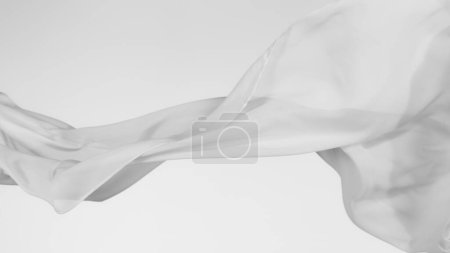 Téléchargez les photos : Tissu transparent blanc élégant et lisse séparé sur fond blanc. Texture du tissu volant en mouvement de gel. - en image libre de droit