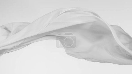 Téléchargez les photos : Tissu transparent blanc élégant et lisse séparé sur fond blanc. Texture du tissu volant en mouvement de gel. - en image libre de droit