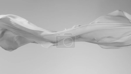 Foto de Paño transparente blanco elegante liso separado sobre fondo gris. Textura de tela voladora en movimiento de congelación. - Imagen libre de derechos