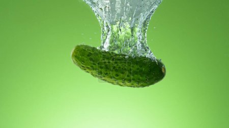 Photo for Freeze Motion of Fresh Raw Cucumber Underwater, Isolated on Coloured Background. - Royalty Free Image