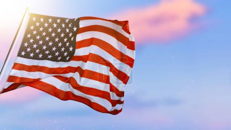 Téléchargez les photos : Drapeau américain agitant contre le coucher du soleil. Symbole des États-Unis avec un fond dramatique. - en image libre de droit