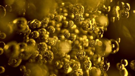 Photo for Golden Liquid Bubbles, Whiskey or Cognac Surface. Super Macro Shot of Detailed Bubbling Water, Texture. - Royalty Free Image