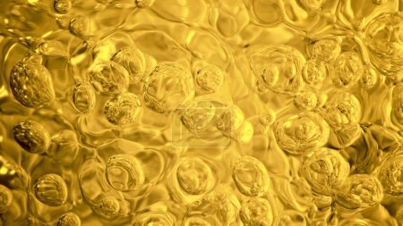 Foto de Burbujas líquidas doradas, whisky o superficie coñac. Super Macro Shot de agua burbujeante detallada, textura. - Imagen libre de derechos