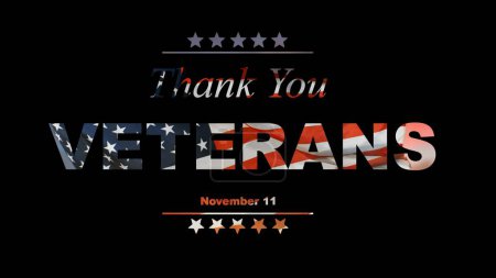 Foto de Feliz Día de los Veteranos. Bandera Americana dentro de un texto Gracias Veteranos. 11 de noviembre. - Imagen libre de derechos
