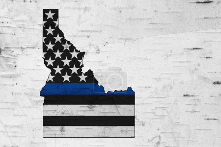 American thin blue line flag on map of Idaho for your support of police officers