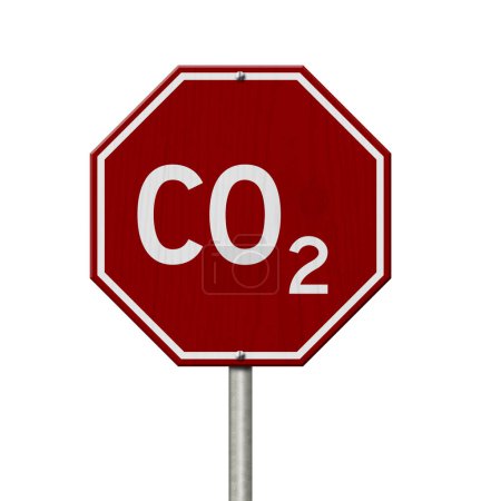 Foto de Señal de carretera roja de CO2 aislada en blanco para el mensaje ambiental - Imagen libre de derechos