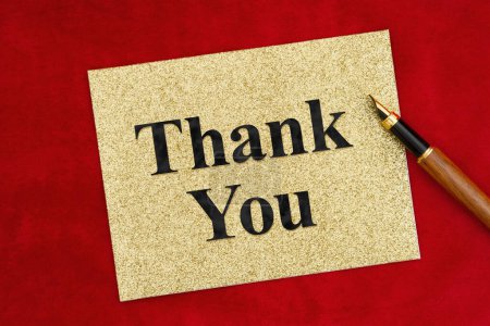 Thank you greeting card fountain pen on red wood plush material