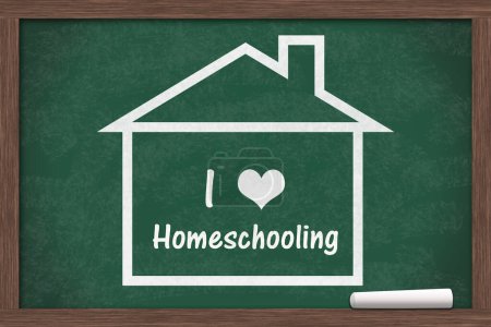 Photo for I love homeschooling message on a chalkboard inside a house - Royalty Free Image
